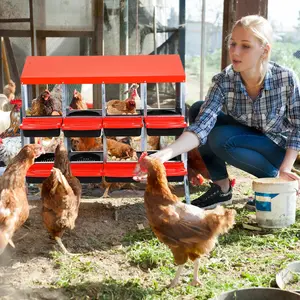 GAOMON Chicken Nesting Boxes, 6/8/10 Compartments Chicken Laying Boxes, Roll Away Egg Collection, Metal Poultry Nest Box with Perch and Lid Cover, Wall Mount or Free Standing Egg Laying Boxes for Hens, Chicken