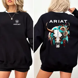 Ariat Bull Skull Floral Pattern Sweatshirt, Comfort Color Boho Western Shirt, Flower Bull Skull, Rodeo Shirt For Her