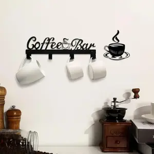 Metal Coffee Mug Holder Wall Mounted,Metal Coffee Cup Rack,Coffee Bar Decor Wall Hanger Stylish Organizer Storage Display Cup Rack Hooks