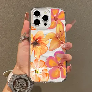 Soft Girl Magnetic Case for iPhone11/12/13/14/15/16/17/promax, Orange Floral Pattern Lightweight, Drop-Proof, MagSafe Compatible | Perfect for Teen Girls