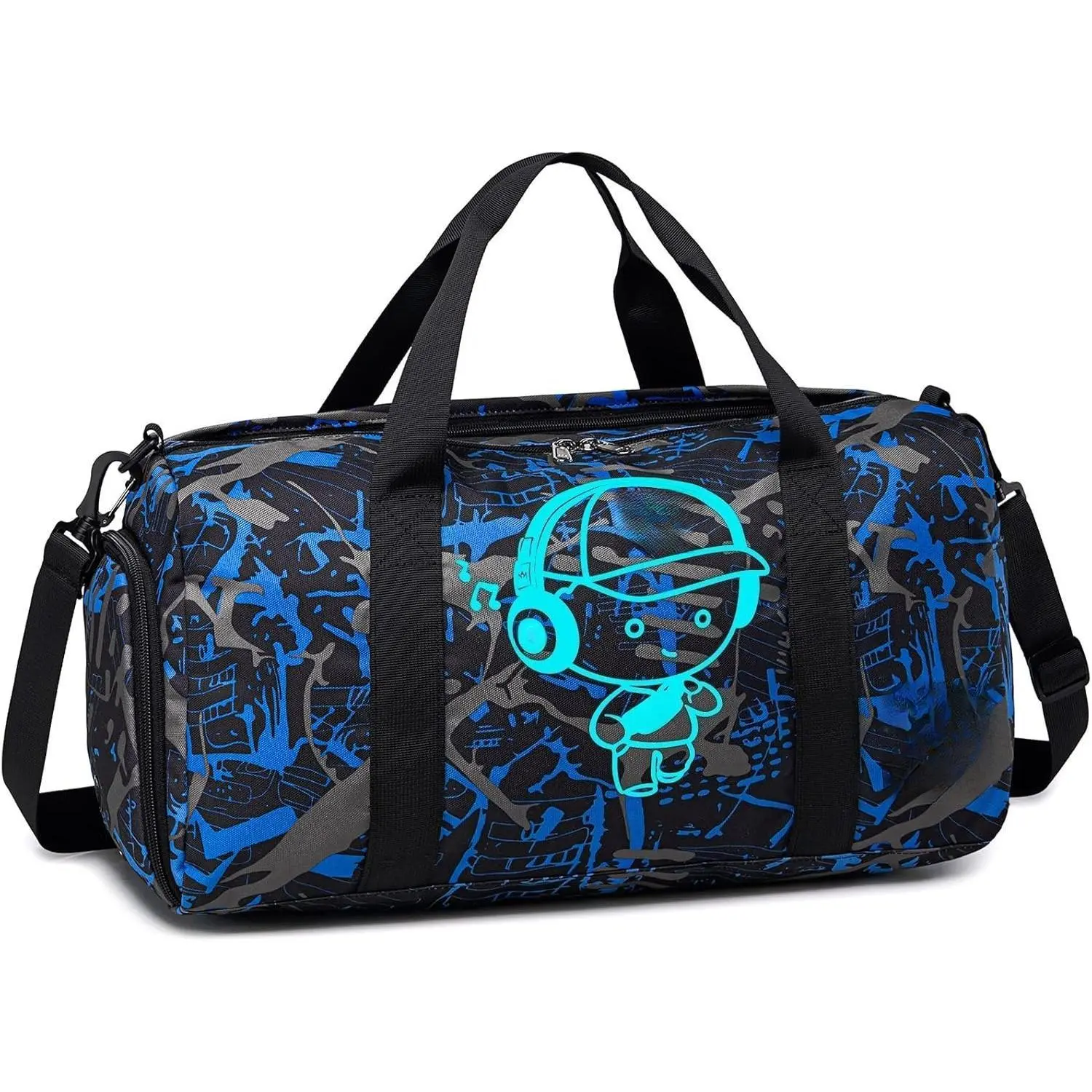 P-CPB01   Kids Overnight Duffle Luminous Sport Gym Gag with Shoe Compartment & Wet Pocket Small Sleepover bag Carry on Weekender Travel Tote for Kids Boys Girls
