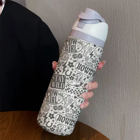 Wild Girl 32oz Dual-Drink Sports Water Bottle, Insulated Water Bottles, 304 Stainless Steel Large Capacity Leakproof Insulated Tumbler, Insulated Travel Drinkware, Perfect Gift for Women, Home, Outdoor Workout, Travel