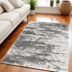 212 MAIN 5x7 ft. Abstract Shag Rectangle Area Rug, Charcoal & Ivory, Home Decor Rugs, Modern Abstract Design, Stain Resistant, Modern Abstract Rug