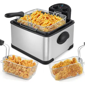 4 Liters / 17-Cup Stainless-Steel 1700-Watt Electric Deep Fryer with Timer Free Extra Odor Filter, Triple Basket, 4.5 Quarts, Silver