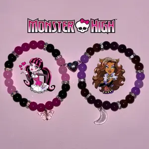 Draculaura x Clawdeen Wolf Bracelet - Beaded Design with Black and Purple Beads, Featuring Character Illustrations