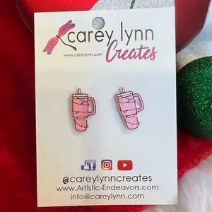 Christmas Themed Stanley Cup Earrings w/ Christmas Lights