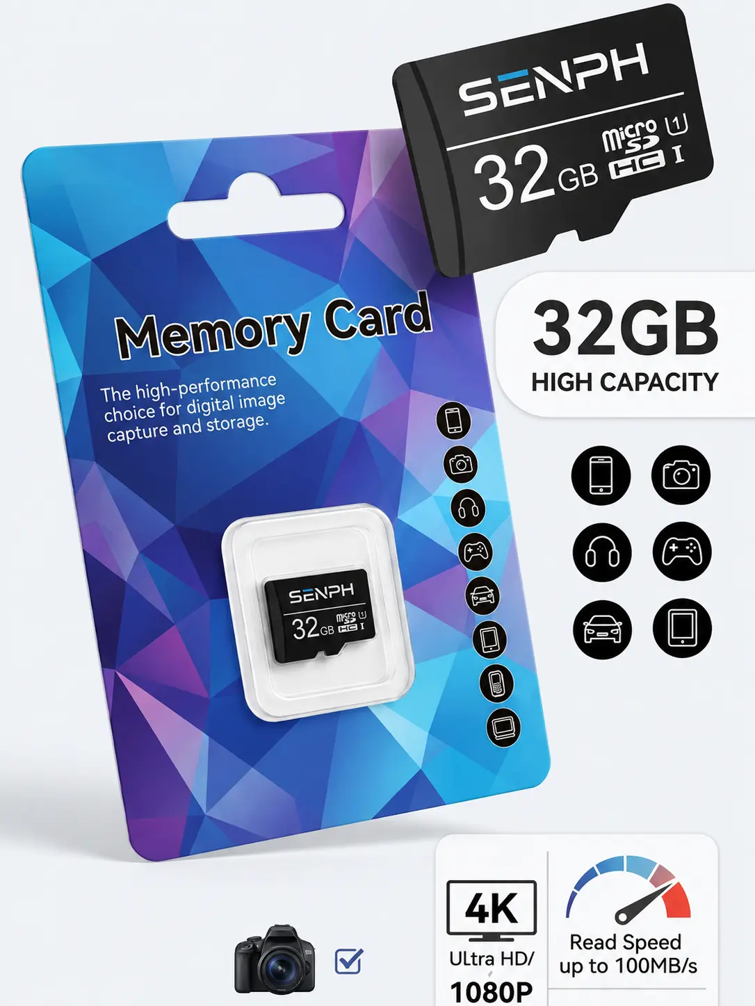 32GB/64GB Micro SD Card, High Speed MicroSDXC Memory Card, Class 10 UHS-I TF Card for Security Camera, Dash Cam, Digital Camera, Smartphone, Tablet and Laptop