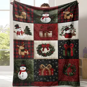 1pc Snowman Christmas Blanket Flannel Soft Plush Throw for Sofa Bed Couch, Warm Comfortable Lightweight Gift for Home Office Travel Camping