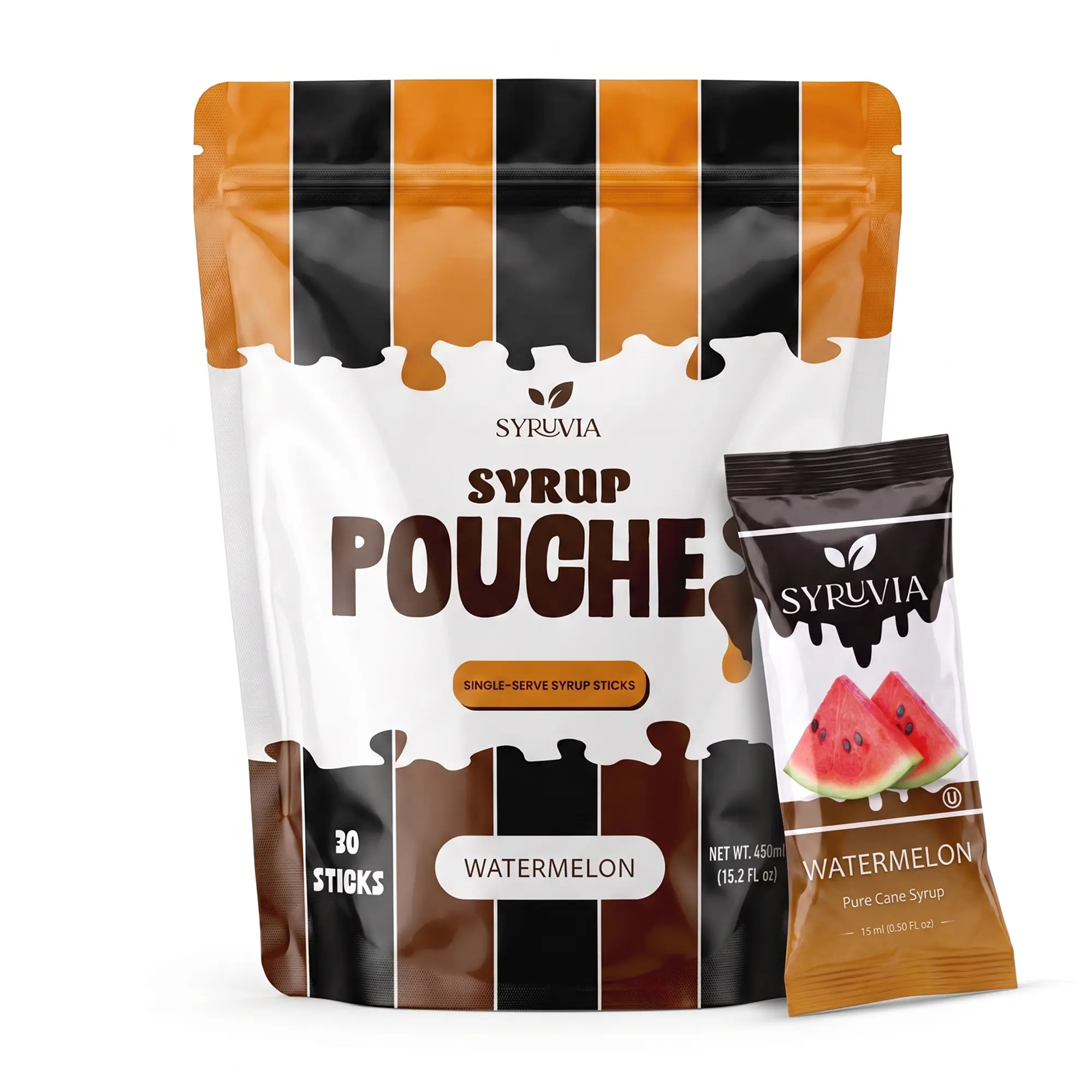 Syruvia Watermelon Syrup Pouches, Fruity Syrup Sticks for Cocktails, Fruit Drinks, Lemonades & Desserts, 30 Count (15 mL Each)