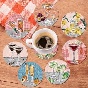 8pcs/set DIY Diamond Painting Coasters No Holder, Size 10cm/3.94inch Crystal Rhinestone Diamond Art Coasters for Adults, Wooden Desktop Art Coasters for Home Office Coffee Shop Restaurant Table Decor, Great New Year Christmas Gifts for Friends and Family