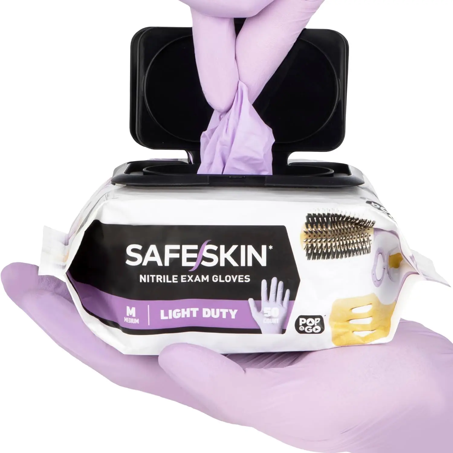 SAFESKIN Disposable Nitrile Gloves in POP-N-GO Pack of 50 or 200 Powder Free - Hair, Cleaning, Medical Use, Food Handling Grade