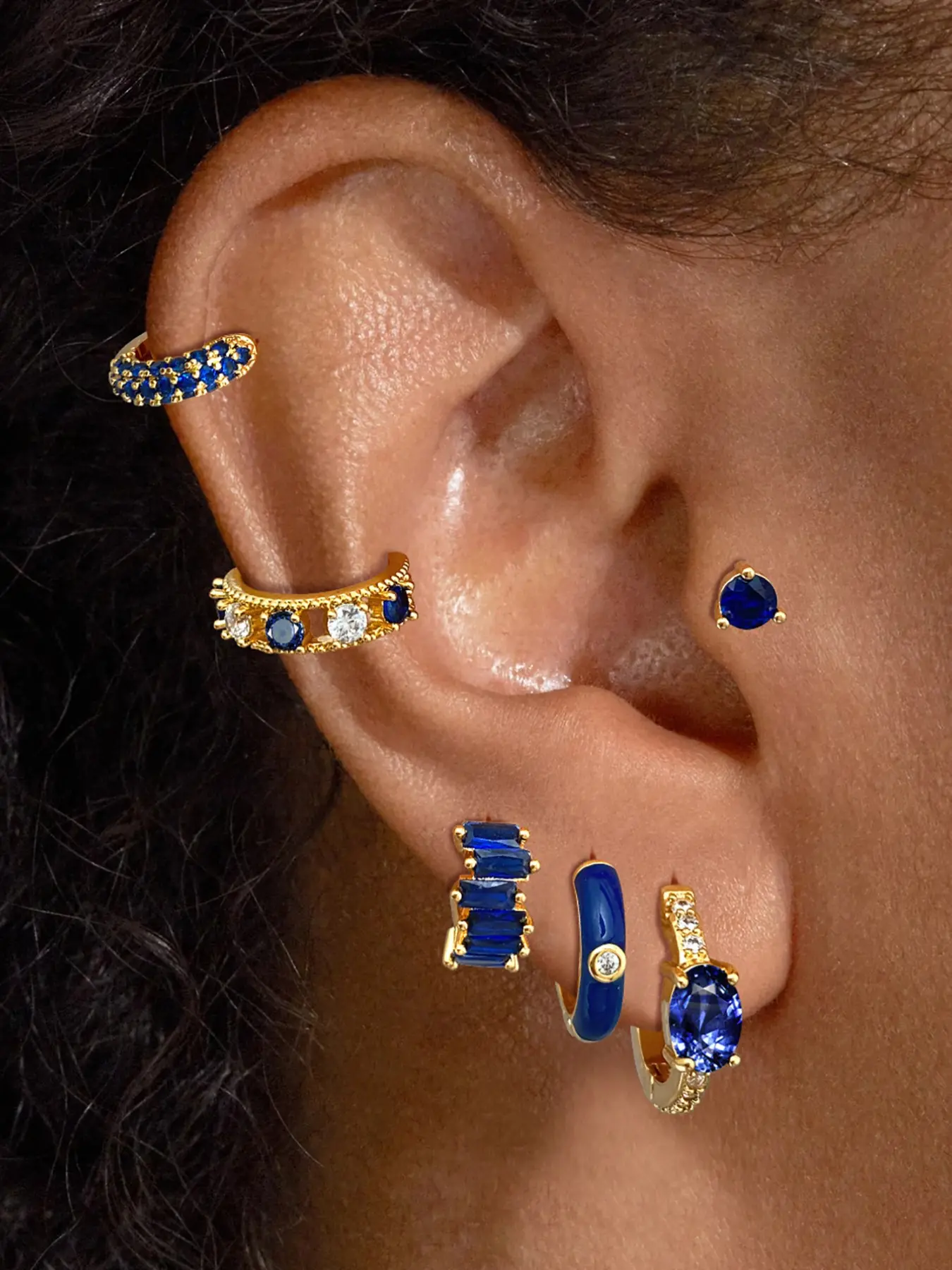 6Pcs Stunning 24K Gold Plated Cubic Zirconia Stud Earrings Set For Women Blue Zircon Hoop Earrings Pack Drop Dangle Teardrop Earrings Stack Earrings Jewelry