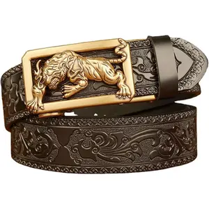 [Fathers Day Gift]Men's Ratchet Leather Belt Engraved Vintage Dragon Eagle Tiger Buckle Business leisure fair  win  belt Modern Men's Rotating Buckle Belt cheap  belt