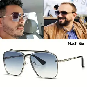 Unisex Mach Six Gradient Polarized Sunglasses, Vintage Metal Frame Square Aviator Shades, Luxury Retro Design for Men & Women, Durable & Stylish for Beach, Outdoor & Daily Wear novelty foldable glasses translator biking photochromic cycling windproof hat
