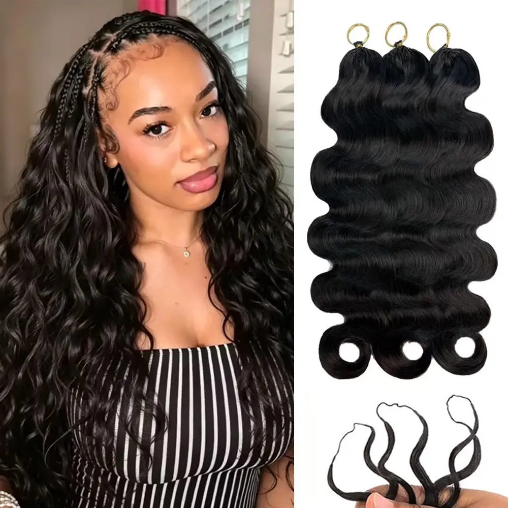 Body Wave Crochet Human Hair for Boho Braids Miracle Knots Chocolate Brown Highlight Feather Crochet Human Hair Extensions Pre-Separated 50g/Pack 40 Strands/Pack Knotless Time Saving Summer Vibe Light Weight 4-5 Packs for a full head Knotless Braids