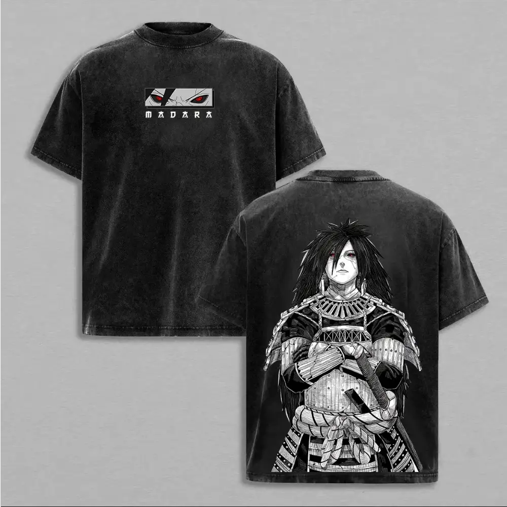 Uchiha Madara x Naruto Anime Double Printed Washed Tee Unisex Oversize Anime Manga Lightweight Cotton T-Shirt, Gift For Anime Fan Lover , Madara Fan , Madara Shirt , Naruto Merch