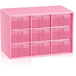 Small Drawer Organizer for Desk, 7.1" x 3. 8" x 4.6" Mini Desktop Drawer Organizer with 9 Clear Drawers, Plastic Desktop Craft Storage Box for Desk Office School  ()