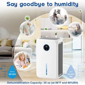2.6L Room Dehumidifier for Bedroom & Bathroom, Portable Quiet Dehumidifier with LED Display, Auto Shut-Off, Energy-Saving Design