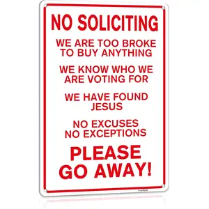 No Soliciting Sign for House, Funny Decor for Home Door Office Business Yard Metal Signs Aluminum 8 x 12 Inch