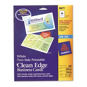 Avery Inkjet Matte Business Cards 2 x 3-1/2 White 10 per Sheet 200 Cards per Pack