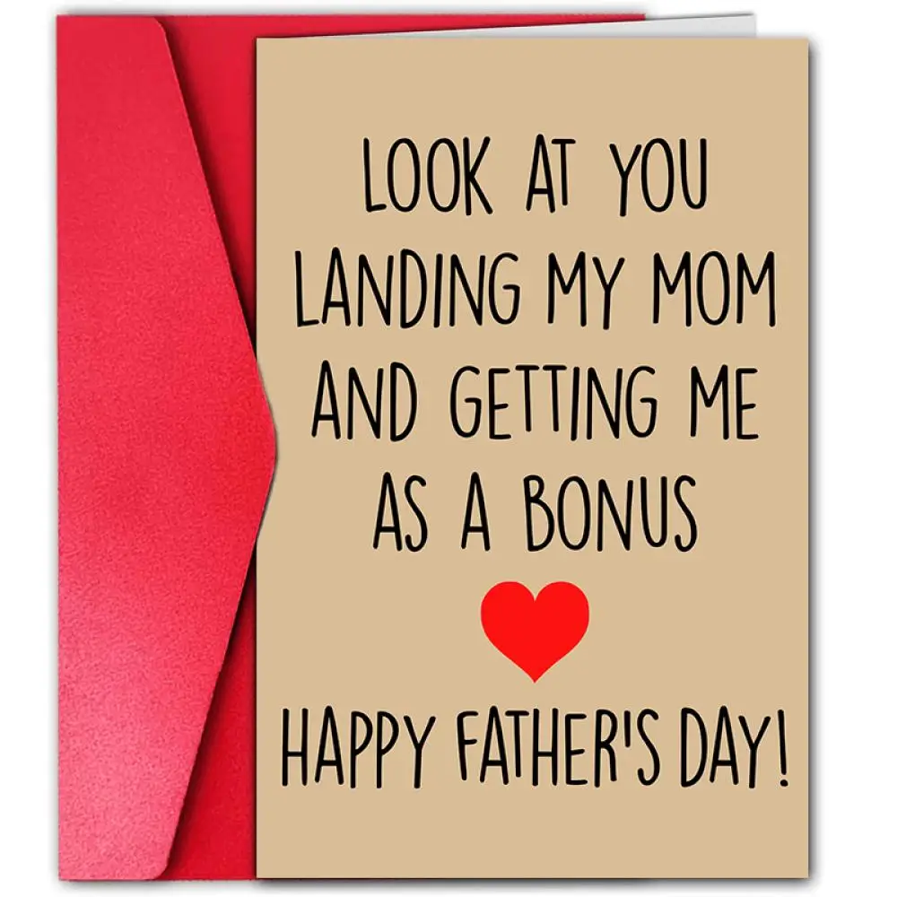 Funny Father's Day Card with Envelope, Creative Warm Text Pattern Greeting Card, Best Gift for Dad