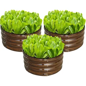 3 Pcs 2x2x1ft Round Galvanized Raised Bed Kit, Planter Box for Planting Plants Vegetables, Brown