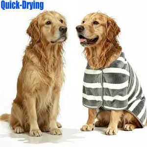 Super Soft & Absorbent Dog Bathrobe, Quick-Dry Striped Pet Towel Robe with Adjustable Belly Wrap