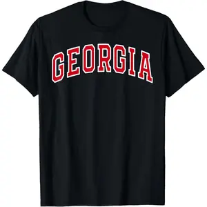 Men's 100% Cotton Short-Sleeve Round Neck Soft Simple Top, Vintage Georgia GA Sports Design with Red Text, Casual Loose Menswear for Gifting