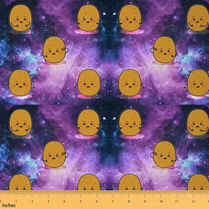 Cute Potatoes Fabric By The Yard,1 Yard,Dance Potato Print Textile Waterproof Fabric,Outer Space Upholstery Fabric for Chairs,Galaxy Kawaii Fabric, Cute Potatoes Print