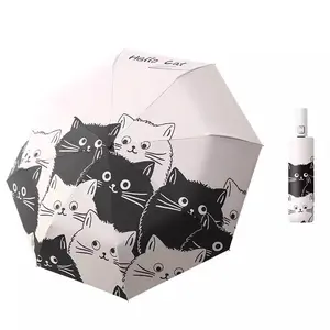 Cartoon Cat Automatic Umbrella Women's Sunny And Rainy Dual-Use Folding Sun Umbrella Enlarged Anti-Ultraviolet Parasol