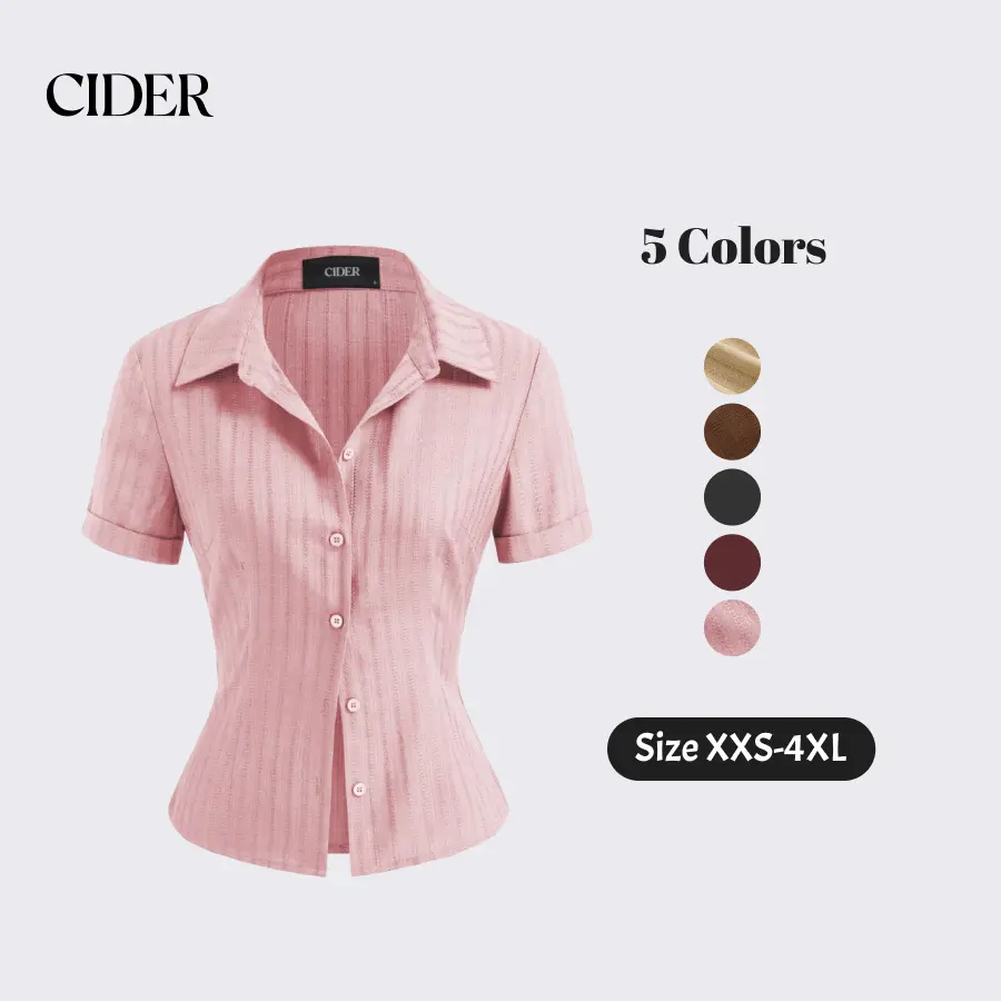 Women's Cider Textured Polo Collar Button-Up Shirt - 5 Colors, Size 0-10, Women's Clothes, Collared Tops, Shirts, Polo Shirt