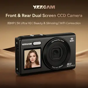 80-megapixel 5K digital camera, dual-screen vlogging, Wi-Fi support, 18x zoom, beauty mode for selfies, ideal for photography beginners, portable travel camera, supports instant sharing, comes with a 32GB memory card and a battery/card reader