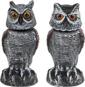 2 Pack Fake Owl Decoys to Scare Birds Away, Rotating Head Bird Deterrents, Nature Enemy Scarecrow Plastic Statues, Pest Repellent for Gardens and Patios