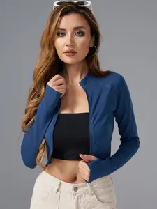 Women's Yoga Jacket Zipper Long Sleeve Slim Fit Stand Collar with Finger Covers, Fall Winter New Style Sportswear Top Athletic Jackets