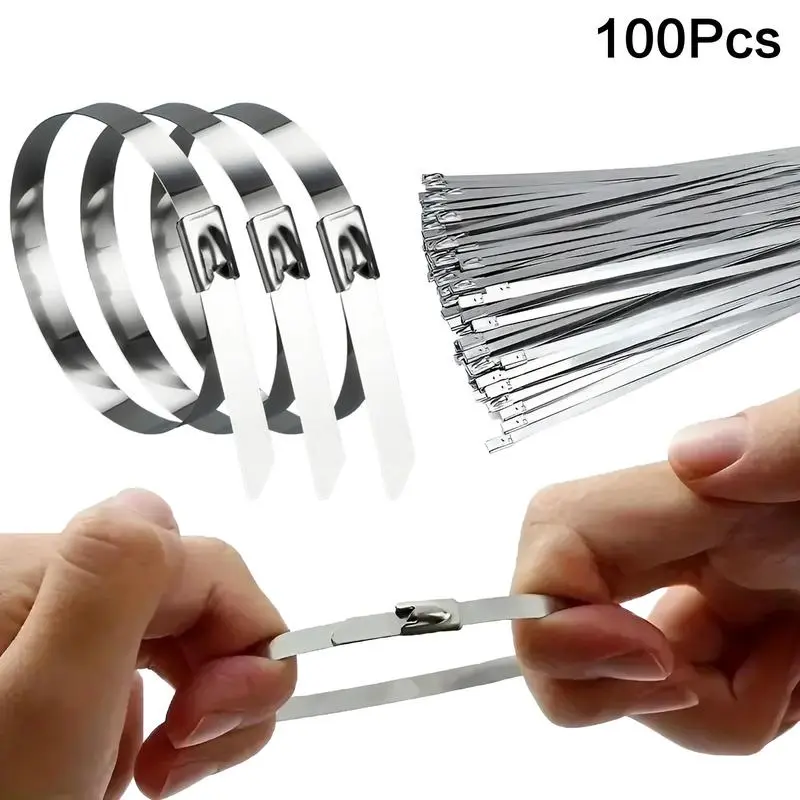 Stainless Steel Cable Tie, Self-locking Cable Tie(100pcs/set), Metal Zip Ties, High Temperature Resistant Coherer Cable Tie, Suitable for Construction, Agriculture, Shipbuilding, Communication