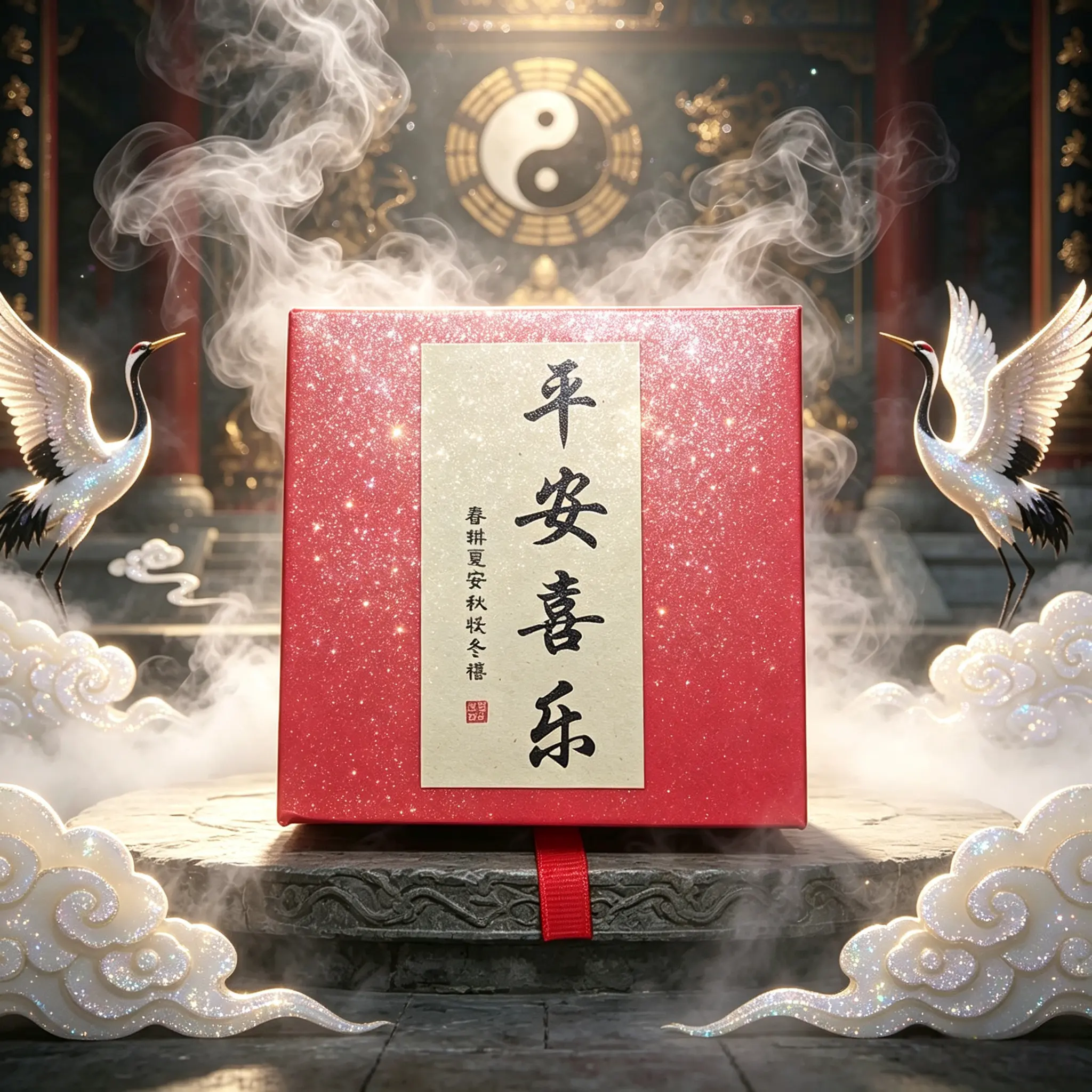 Oriental Red Decor Gift Box, Vintage Festive Storage Package