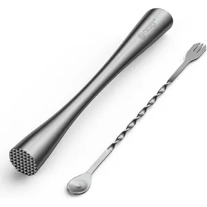 10 Inches Stainless Steel Muddler and Mixing Spoon for Cocktails, Bar Tools and Accessories - Create Delicious Mojitos and Other Fruit Based Drinks