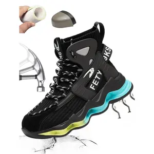 JuBang Men's Steel Toe Work Shoes, Casual Comfortable Breathable Non-slip Safety Shoes, Fashionable Anti-smash and Anti-puncture Shoes for Daily Wear