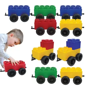 BiggoBlocks Jumbo Building Blocks Car Sets - 10 Large & 2 Small Blocks with 10 Wheel Sets - STEM Education Toy for Kids Ages 4-8 - Made in the US