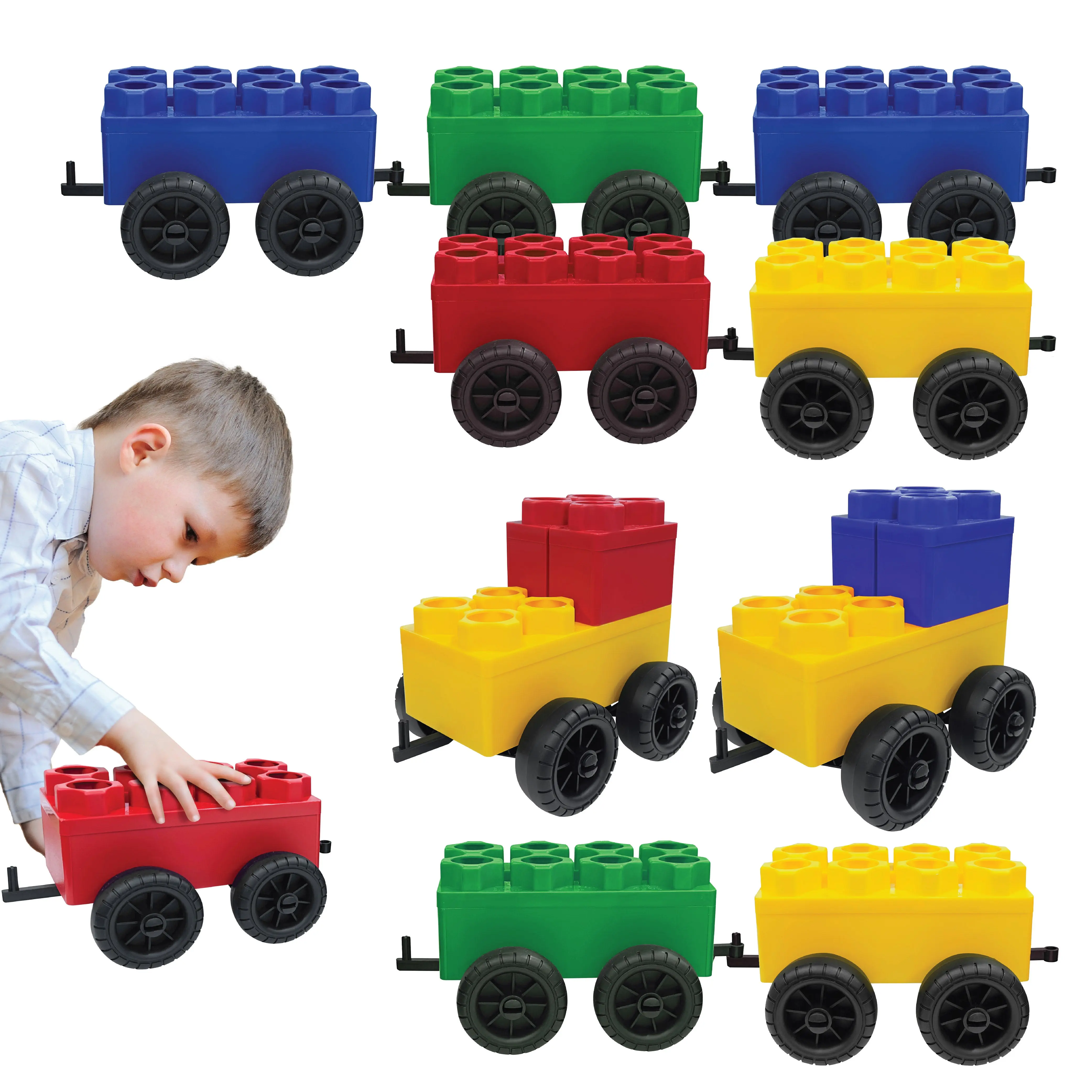 12 PC Jumbo Building Blocks for Kids Creative Car Kit: Biggo Blocks STEM Building Blocks Ages 4-8 Set, Vehicle Construction Blocks with 10 Wheel Kits for Indoor & Outdoor Play
