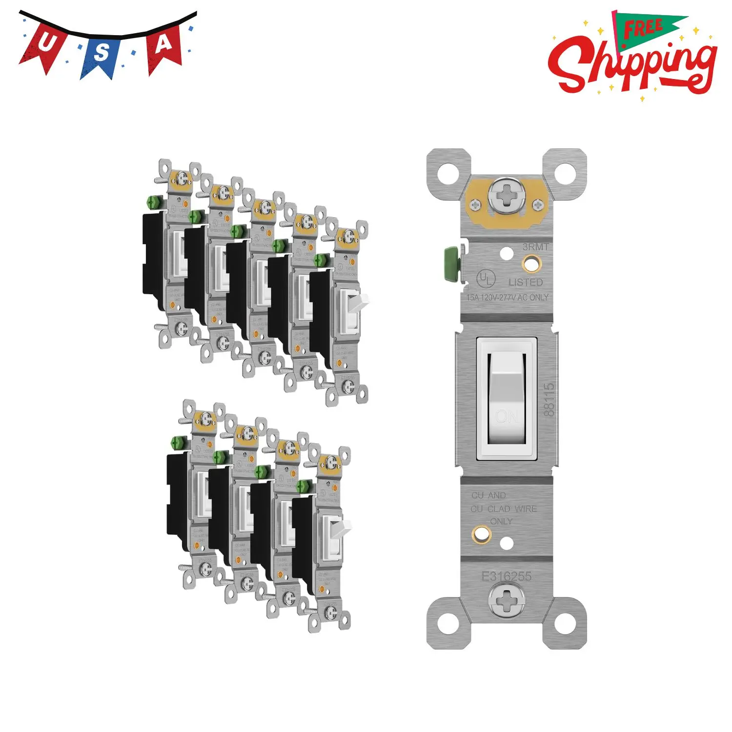 10 Pack Toggle Light Switch, Single Pole Wall Switch, White