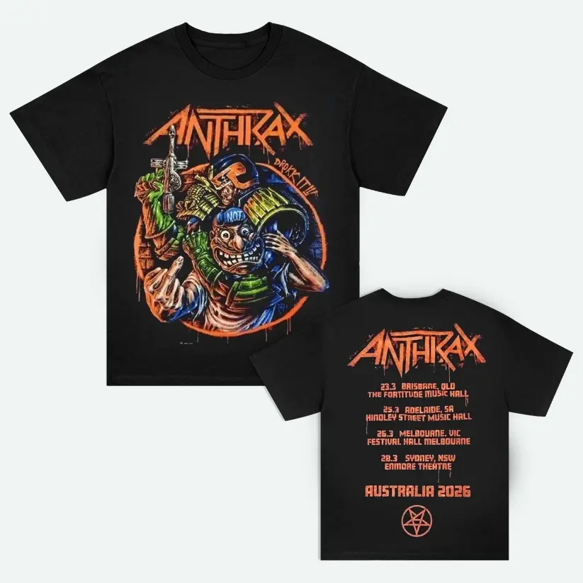 Anthrax Not Man Drokk It T-Shirt Australia 2026 Tour Classic Front Design T-Shirt Sizes S to 5XL