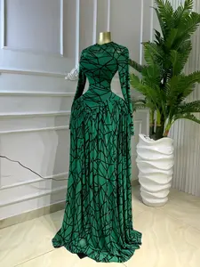 PULKRITU Elegant Women Long Sleeve Printed O-Neck Maxi Prom Dress, Evening Birthday Vacation Party Outfit Clubwear, Female Fashion Music Festival 2 Piece Dress,Lady Sexy Sheer Skirt,Graduation Season Dress, Chic Elegant Fitted