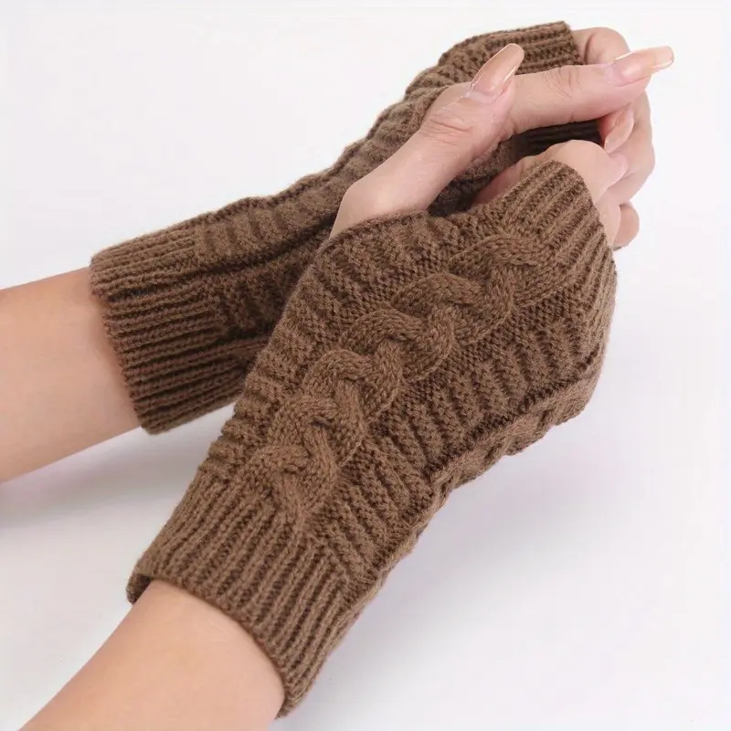 1 Pair Short fashion knitted twist gloves, finger warm gloves - suitable for all men and women in autumn and winter, Textured