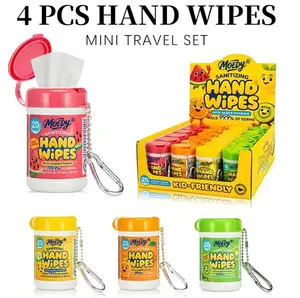 4 Pack-80ct,Wish Hand Wipes Canisters Travel Size,Mini Hand Wipes,With Kiwi, Orange, Watermelon, Lemon Scents,For Travel, Outdoor Picnics, Kitchen, Bathroom, Household Cleaning Supplies, Dish Towels, Stove Cleaning Cloths Healthcare