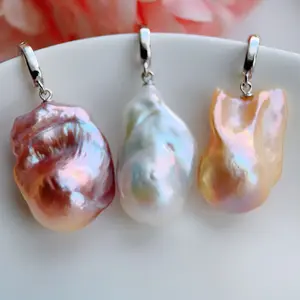 PISWENCY Baroque Pearl Pendant Necklace, 925 Sterling Silver Genuine Removable Freshwater Pearl Pendant, Gift for Her