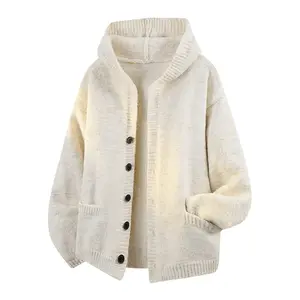 Autumn And Winter Lazy Style Hooded Sweater Unisex, Loose Solid Color Knitwear Cardigan Coat, Vintage Version Trendy Casual Versatile Everyday Cardigan Sweater Fit Piece