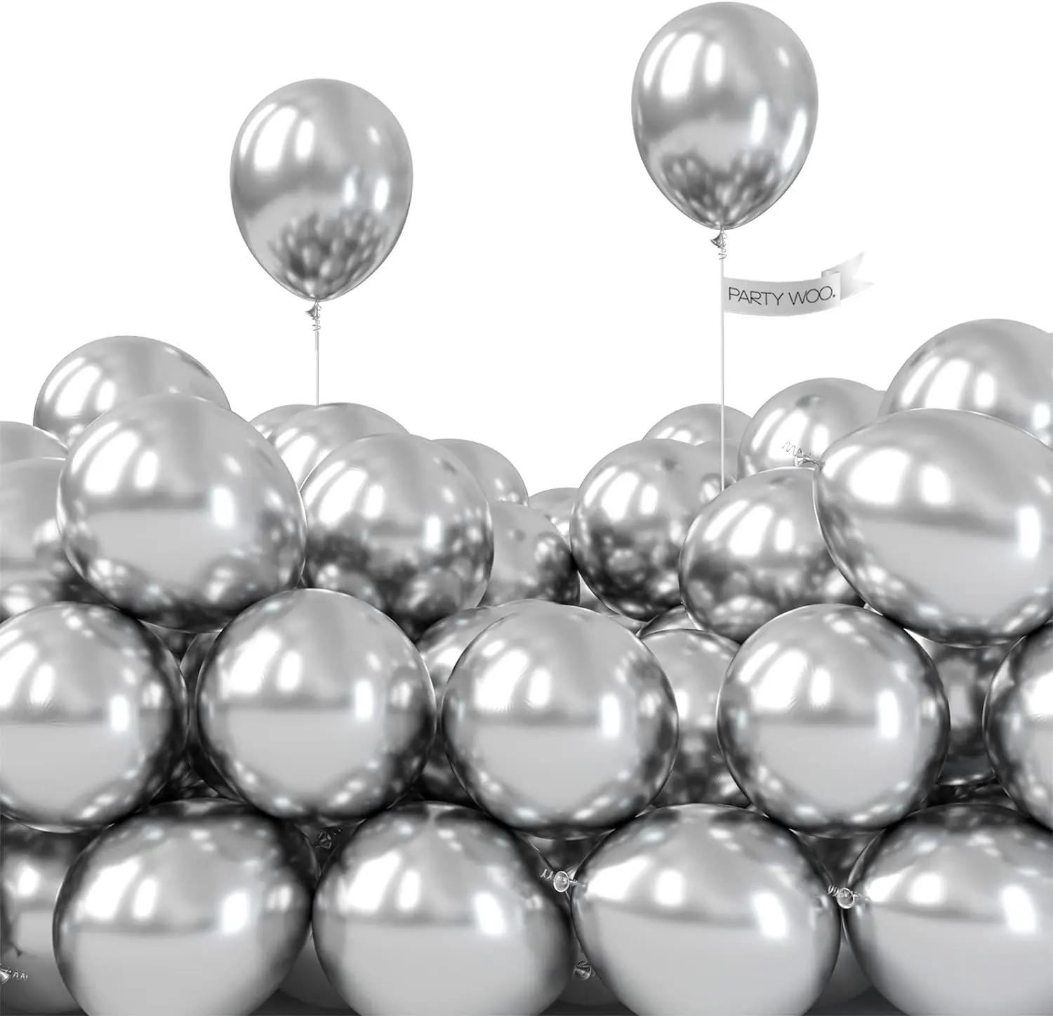 PartyWoo 50pcs 5in Round Metallic Shiny Silver Rubber Balloons Pack - Balloon Party Supplies for Unisex Birthday, Wedding Decorations (Garland or Arch)