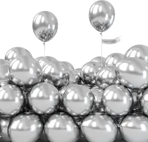 PartyWoo 50pcs 5inch Shiny Silver Latex Balloons - Christmas, Mermaid, Pear-Themed Decor for Women, Unisex Birthday, Wedding Balloon Garland or Arch
