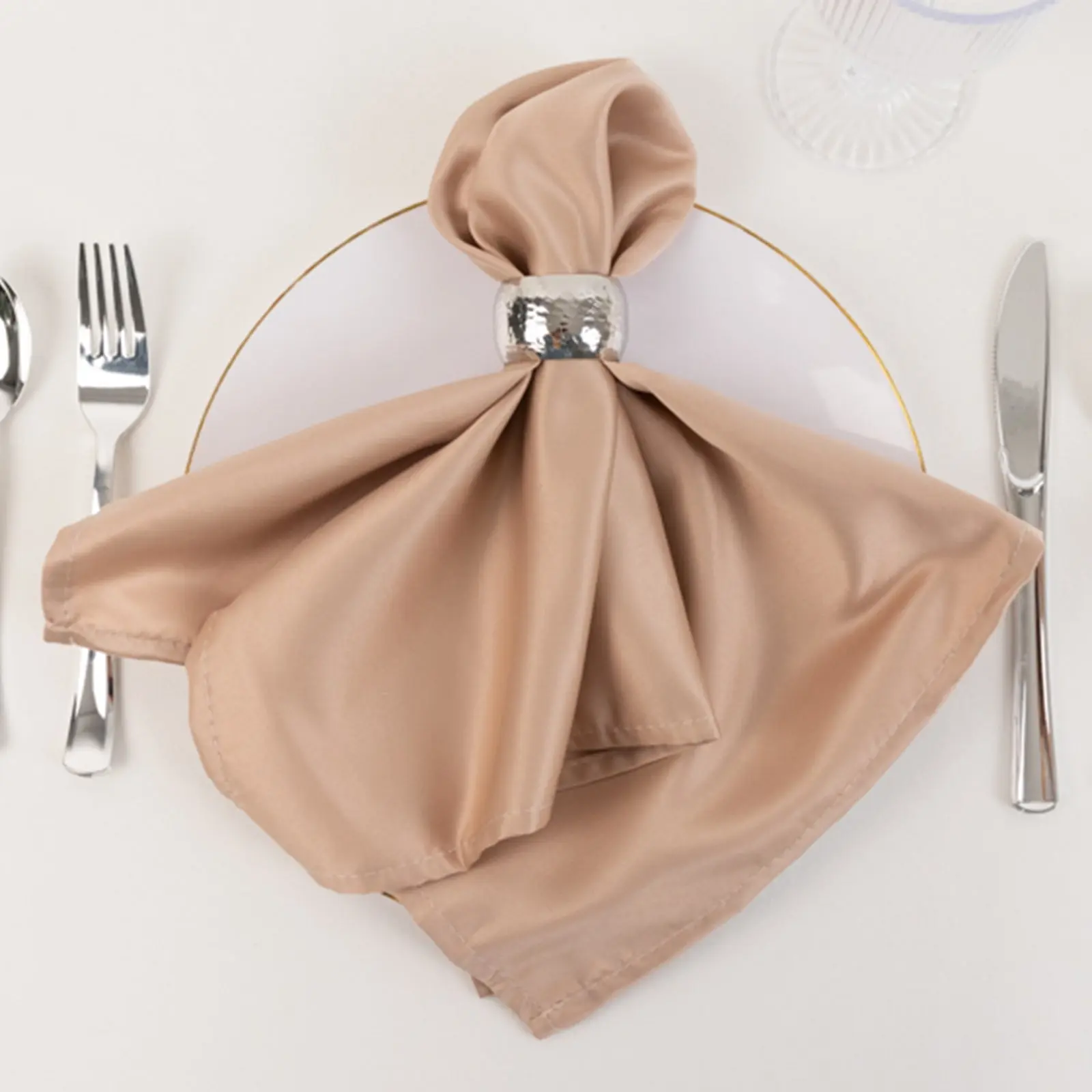 Lamour Soft Matte Textured Satin Dinner Napkins 5-Pack, 20"x20" Square Nude Solid Color Napkins - for Wedding Events, Business Settings - Kitchen & Tableware Essentials